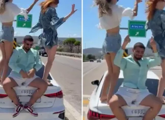 OTOYOLDA ARAÇ ÜZERİNDE ŞUURSUZCA DANS ETTİLER