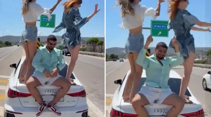 OTOYOLDA ARAÇ ÜZERİNDE ŞUURSUZCA DANS ETTİLER